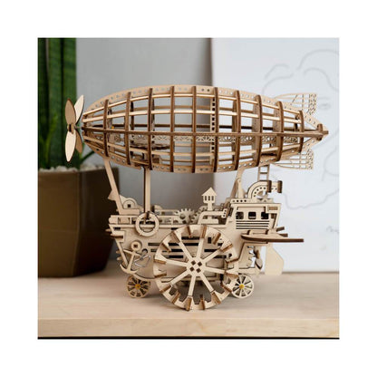 Mechanics Airship Plywood Model Kit — Brown Wooden 3D Airship (229 pcs)