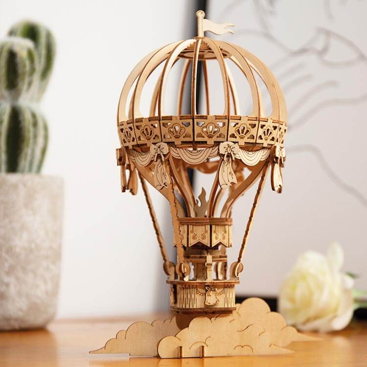 Natural Wood Hot Air Balloon DIY Model – view 3