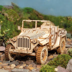 Wooden Army Jeep 3D Model Kit — Laser‑Cut Plywood, No Glue, Brown – view 3