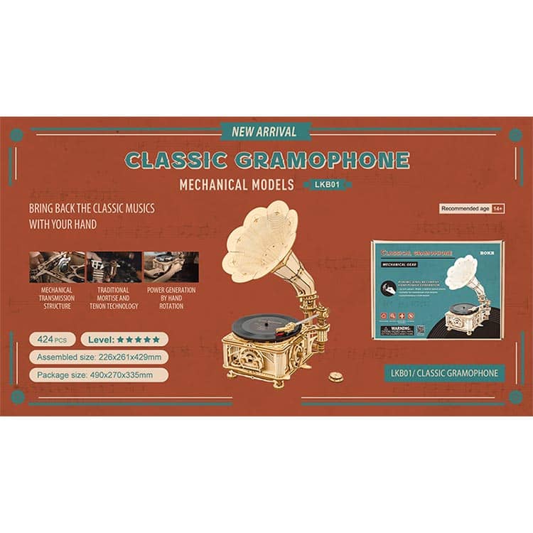 Classic Light Wood Gramophone Kit — USB Motor, Plywood, 424 pcs – view 15