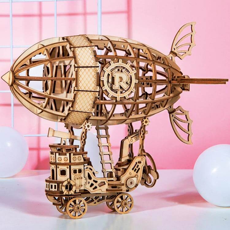 Steampunk Airship Plywood Model Kit — Natural Wood Finish – view 4