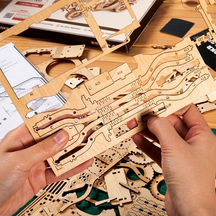 Wooden Army Jeep 3D Model Kit — Laser‑Cut Plywood, No Glue, Brown – view 5