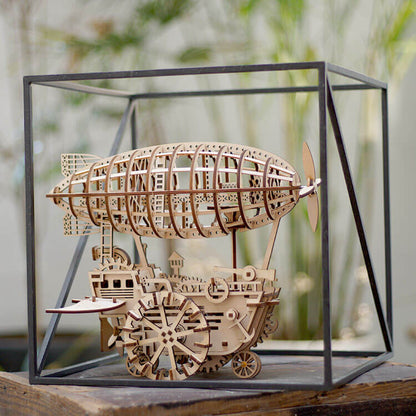 Mechanics Airship Plywood Model Kit — Brown Wooden 3D Airship (229 pcs)