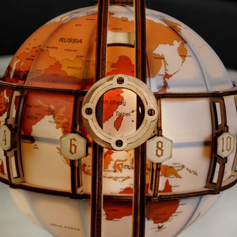 Luminous Globe — Plywood Tabletop Lamp (Brown & Orange, 180 pcs) – view 4