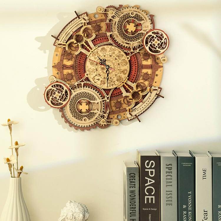 Zodiac Wall Clock — Plywood DIY Clock (Beige & Brown, 168 Pieces) – view 2