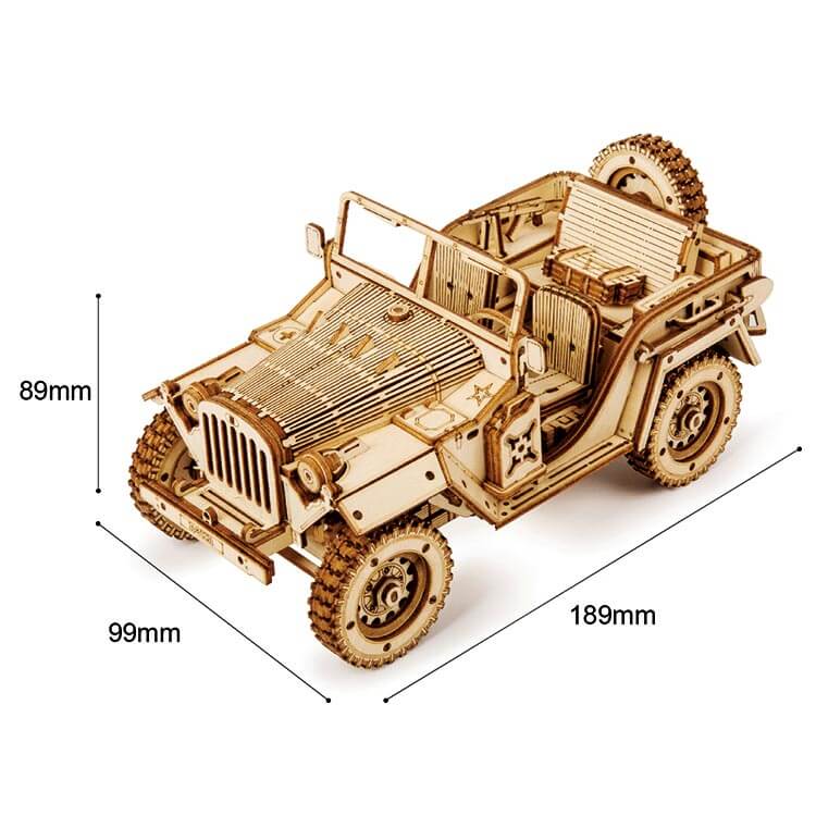 Wooden Army Jeep 3D Model Kit — Laser‑Cut Plywood, No Glue, Brown – view 6
