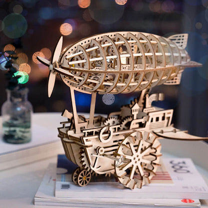 Mechanics Airship Plywood Model Kit — Brown Wooden 3D Airship (229 pcs)