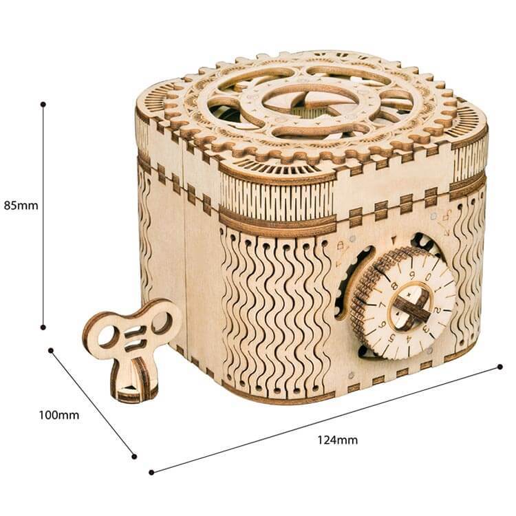 Treasure Box with Numerical Code — Wooden Plywood Puzzle Kit