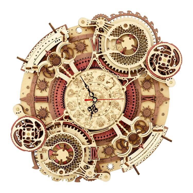 Zodiac Wall Clock — Plywood DIY Clock (Beige & Brown, 168 Pieces) – 3D wooden model kit