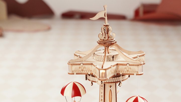 Parachute Tower Carousel Model Kit — Plywood, Red & White – view 5