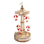 Parachute Tower Carousel Model Kit — Plywood, Red & White – 3D wooden model kit