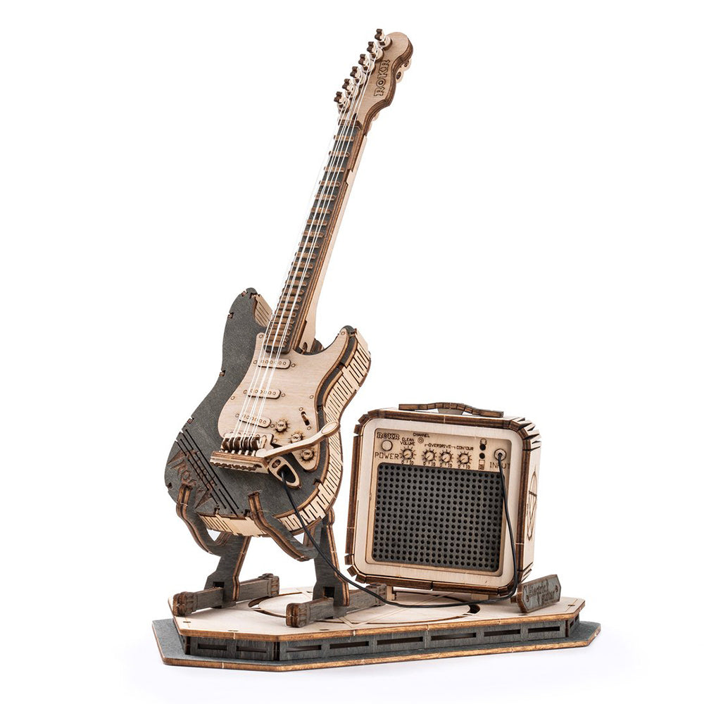Natural Wood Electric Guitar Model Kit with Amp — Plywood, 289 Pieces – view 12