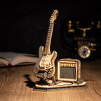 Natural Wood Electric Guitar Model Kit with Amp — Plywood, 289 Pieces – view 16
