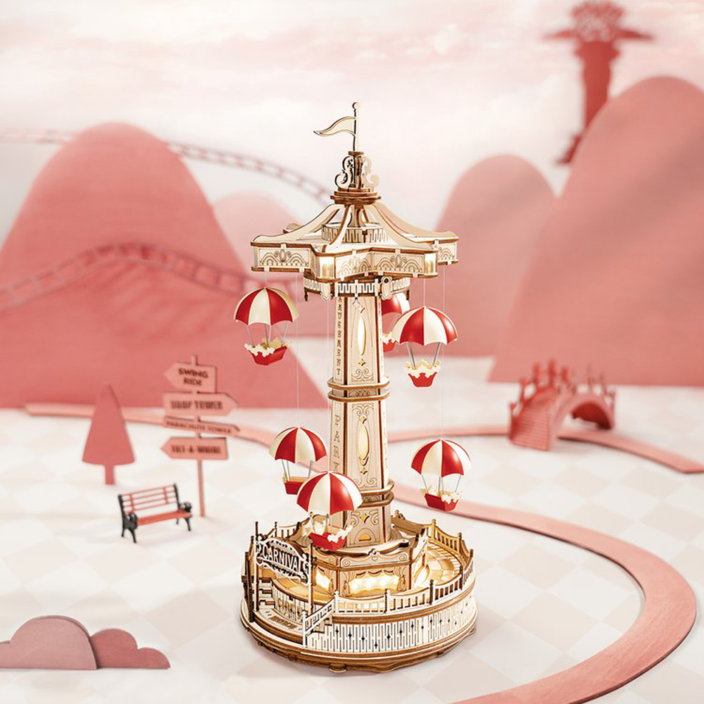Parachute Tower Carousel Model Kit — Plywood, Red & White – view 2