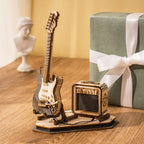 Natural Wood Electric Guitar Model Kit with Amp — Plywood, 289 Pieces – view 14