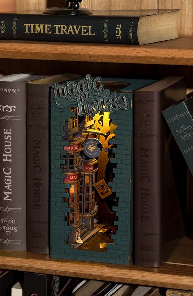Magic House Light-Up Miniature Book Diorama — Teal & Brown Wood