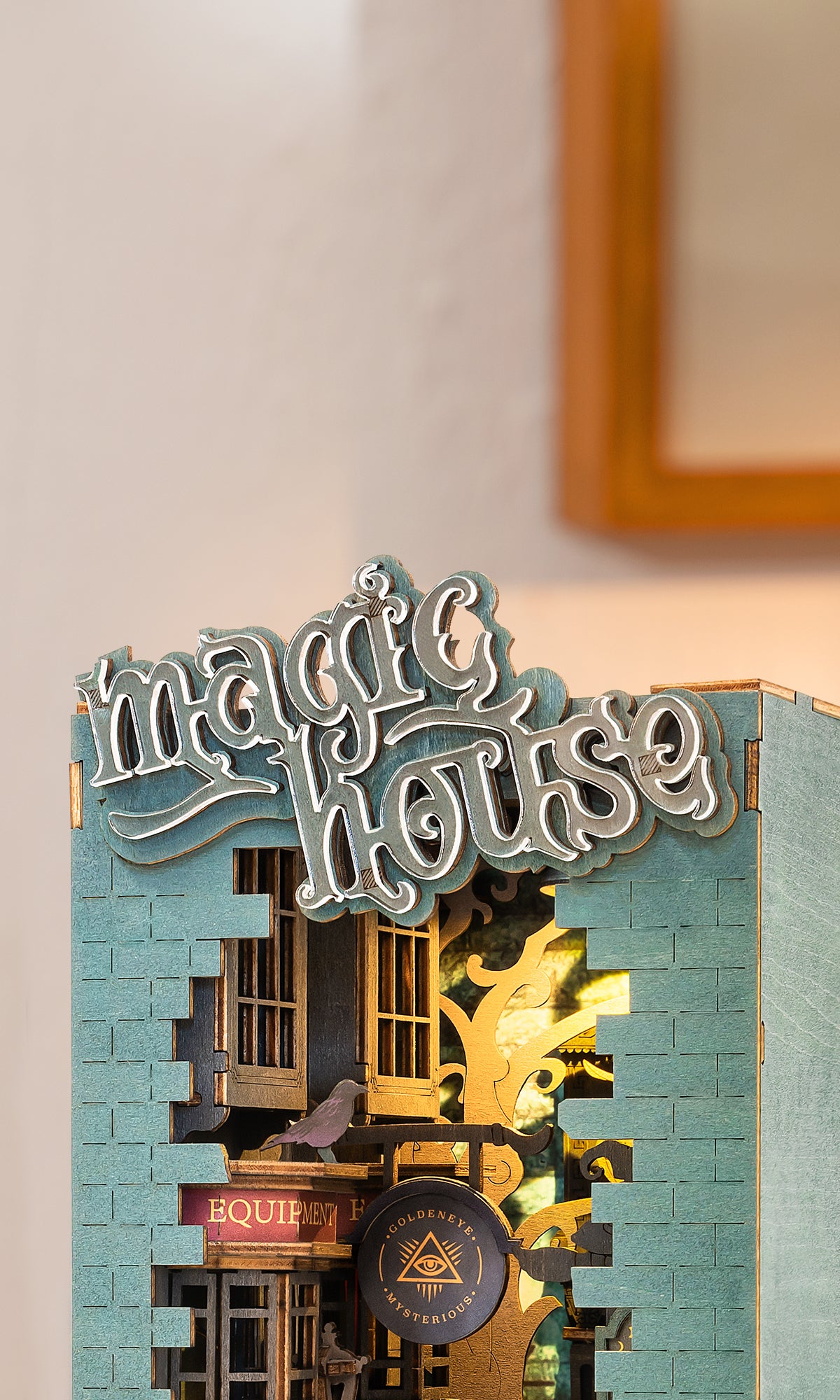 Magic House Light-Up Miniature Book Diorama — Teal & Brown Wood